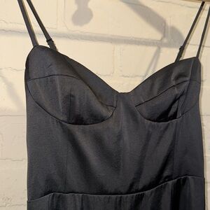 Wilfred Black Dress smocked back size 2 slit front polyester Aritzia